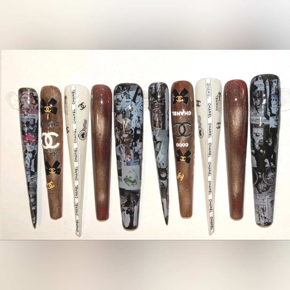 Hand Made Custom 4XL Designer Printed Press On Nails Sz Large